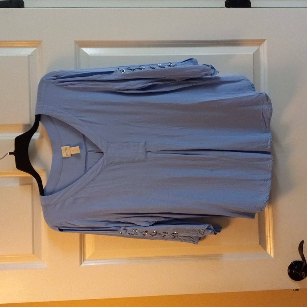 Chico's Blue Top with Braided Sleeves Chico's Size 3
